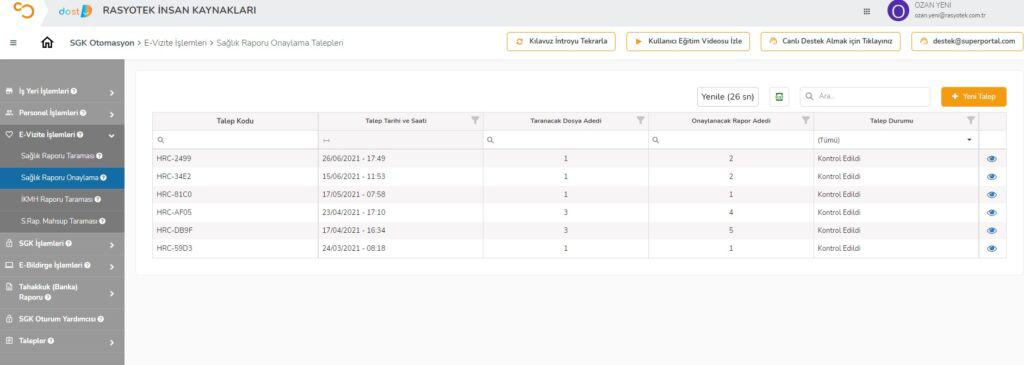 SGK E-Vizite Uygulaması ve Dost Modülü 3 Sağlık Raporları Takibi